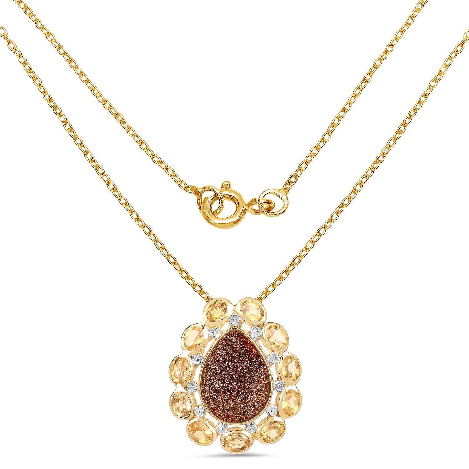 14K Yellow Gold Plated 5.14 Carat Genuine Red Droozi and Citrine .925 Sterling Silver Pendant