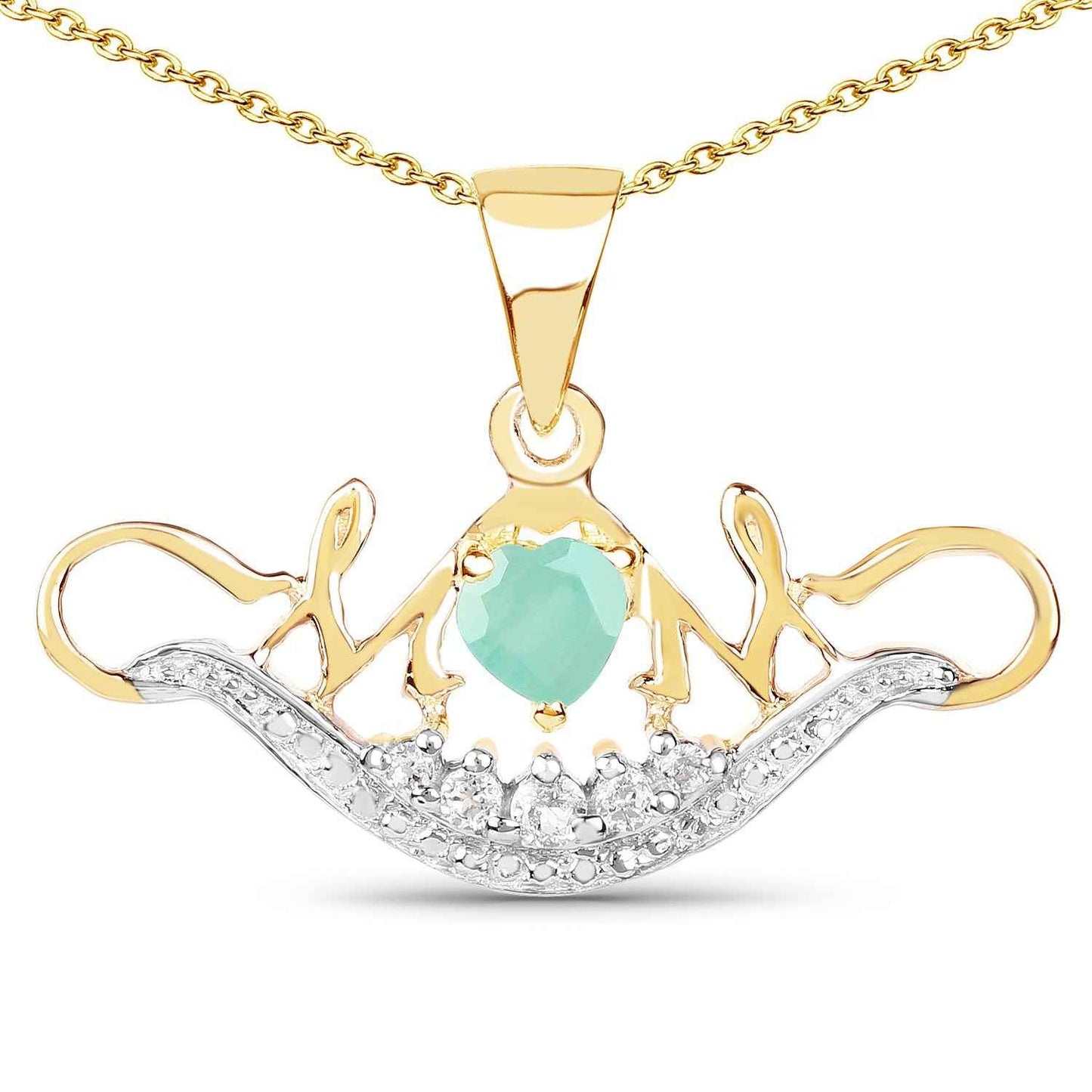 14K Yellow Gold Plated 0.62 Carat Genuine Emerald and White Topaz .925 Sterling Silver Pendant