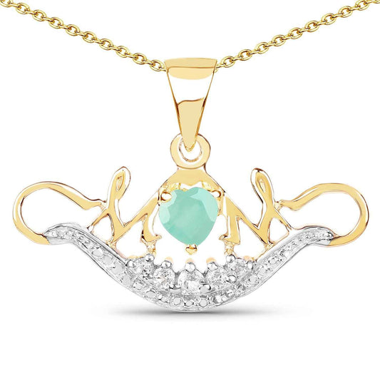 14K Yellow Gold Plated 0.62 Carat Genuine Emerald and White Topaz .925 Sterling Silver Pendant