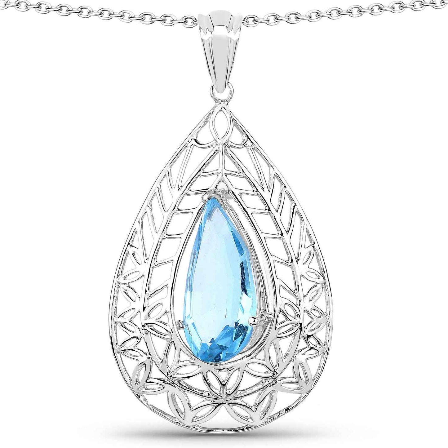 7.20 ct. Genuine Swiss Blue Topaz .925 Sterling Silver Pendant