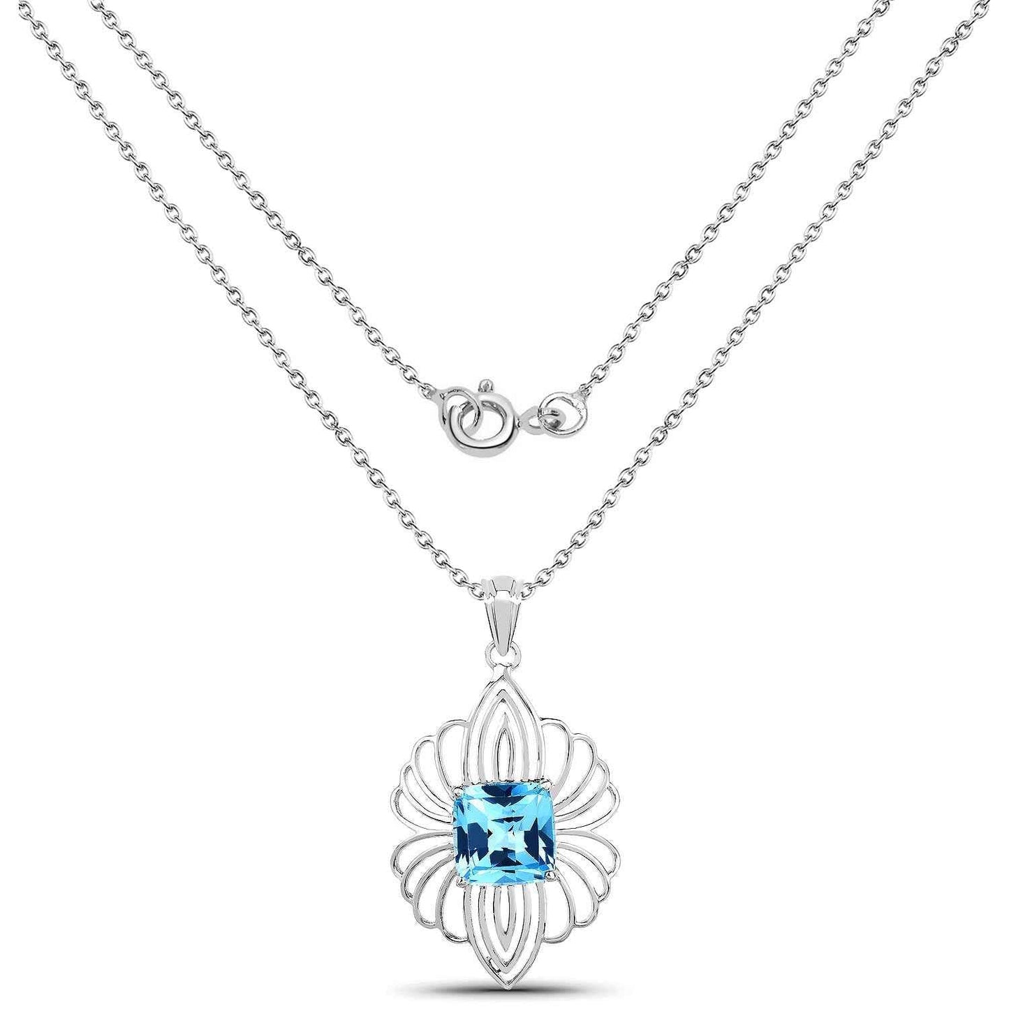 8.18 ct. Genuine Swiss Blue Topaz .925 Sterling Silver Pendant