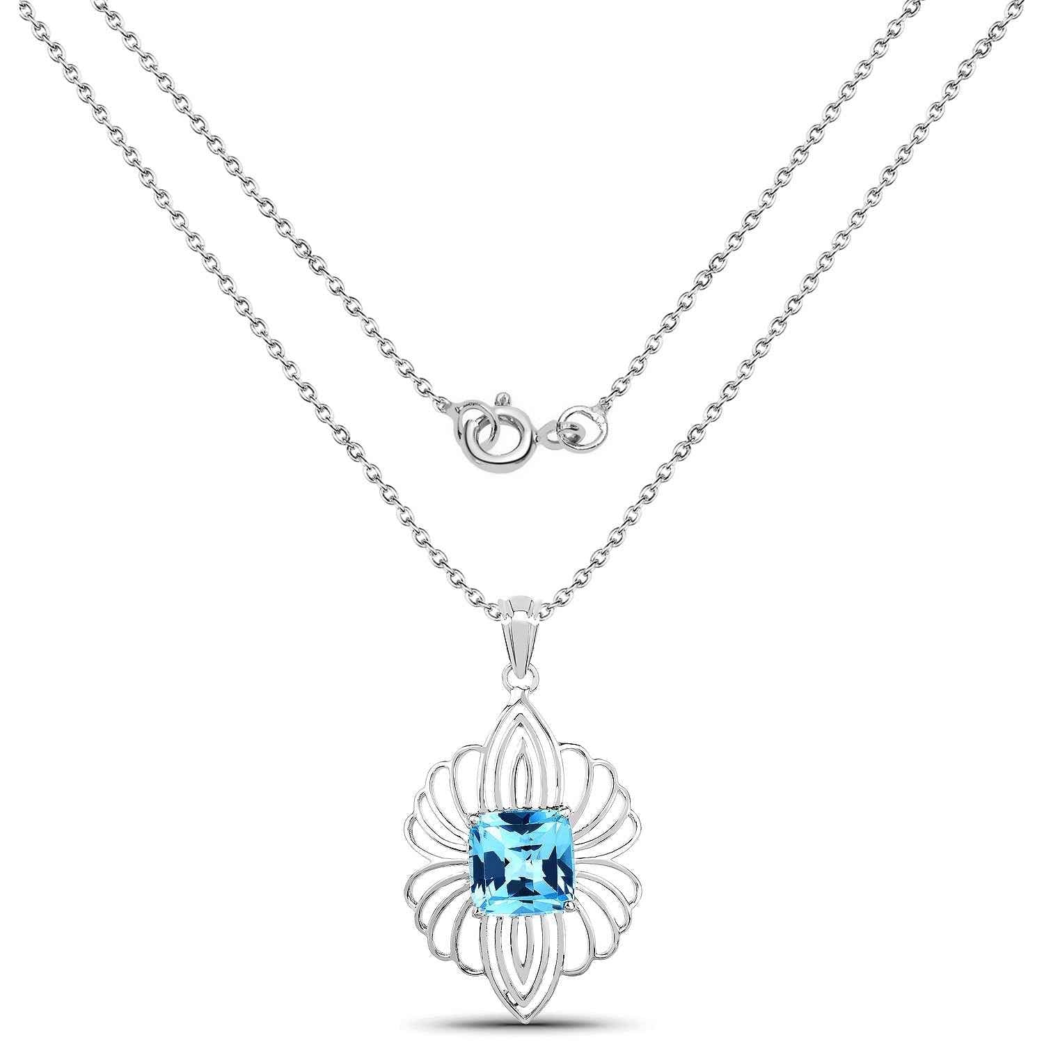 8.18 ct. Genuine Swiss Blue Topaz .925 Sterling Silver Pendant