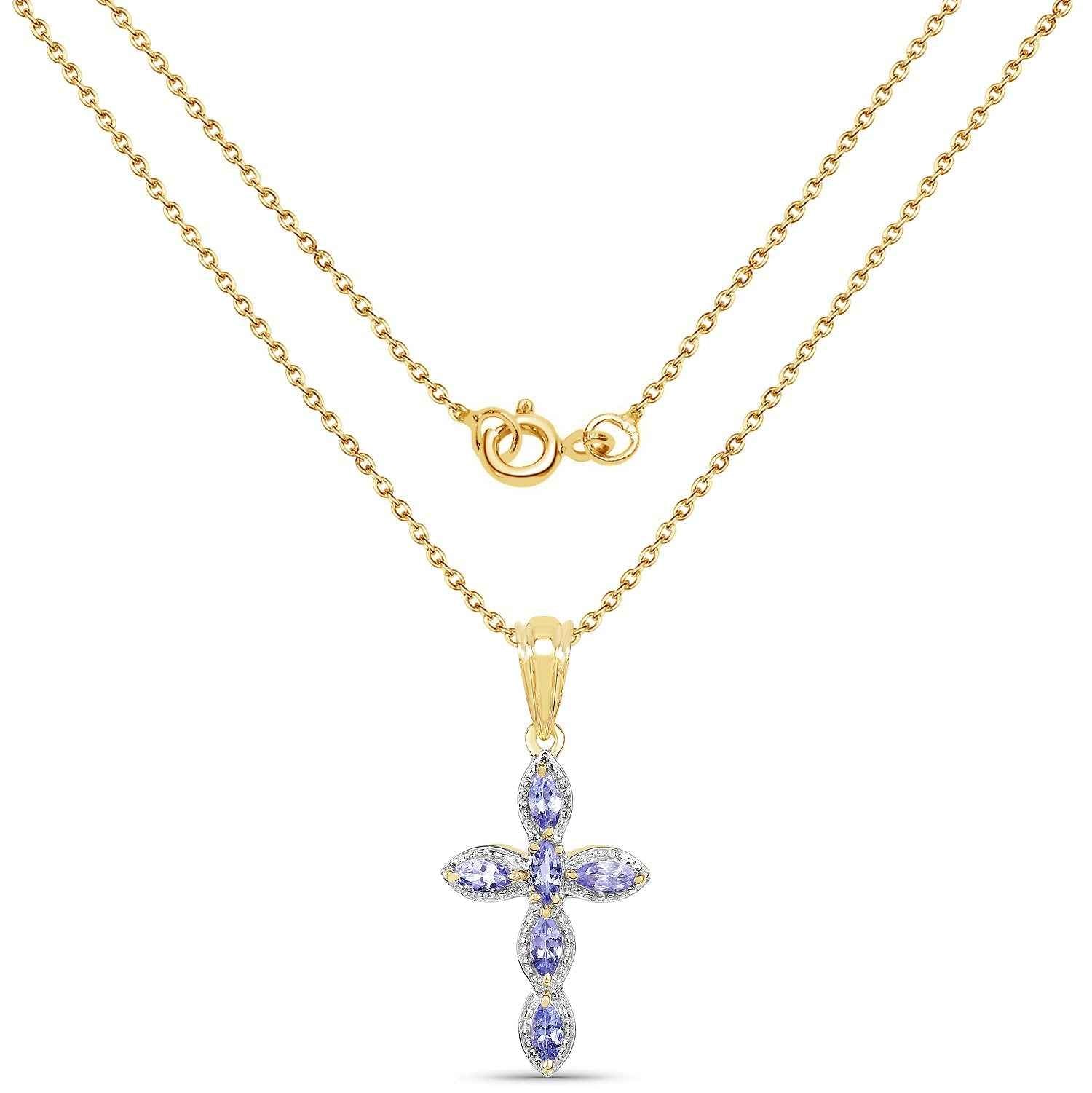 14K Yellow Gold Plated 0.84 Carat Genuine Tanzanite .925 Sterling Silver Pendant