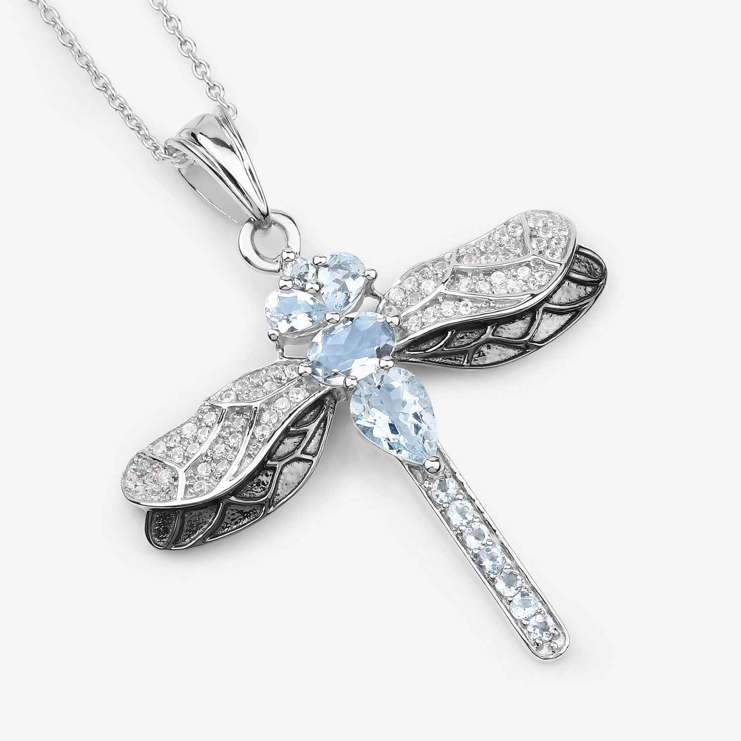 1.86 Carat Genuine Aquamarine and White Zircon .925 Sterling Silver Pendant