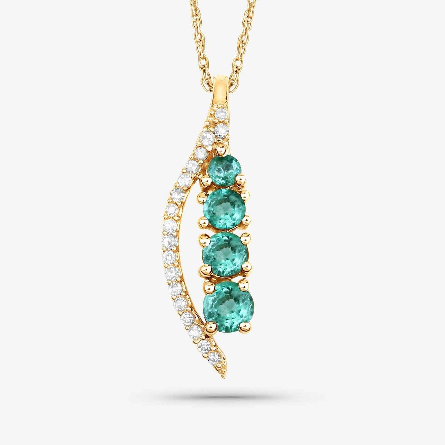 0.34 Carat Genuine Zambian Emerald and White Diamond 14K Yellow Gold Pendant