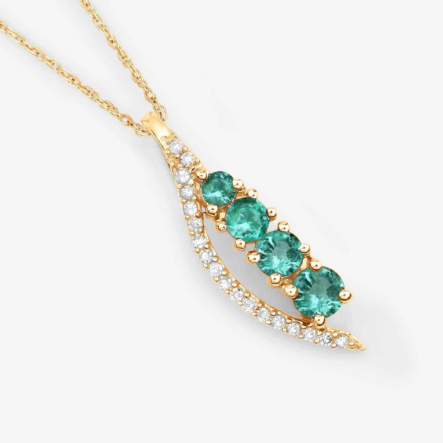0.34 Carat Genuine Zambian Emerald and White Diamond 14K Yellow Gold Pendant