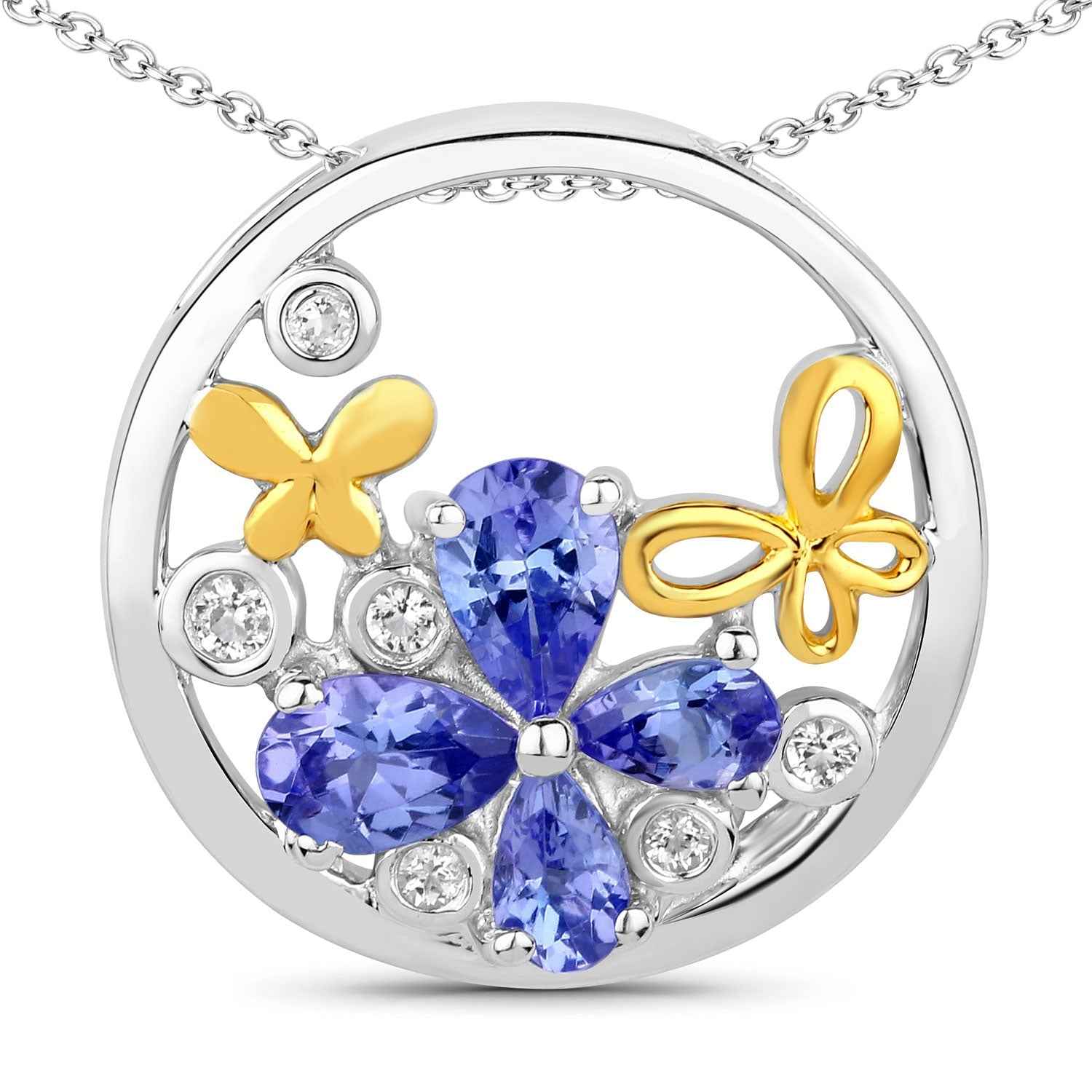 1.33 Carat Genuine Tanzanite and White Topaz .925 Sterling Silver Pendant
