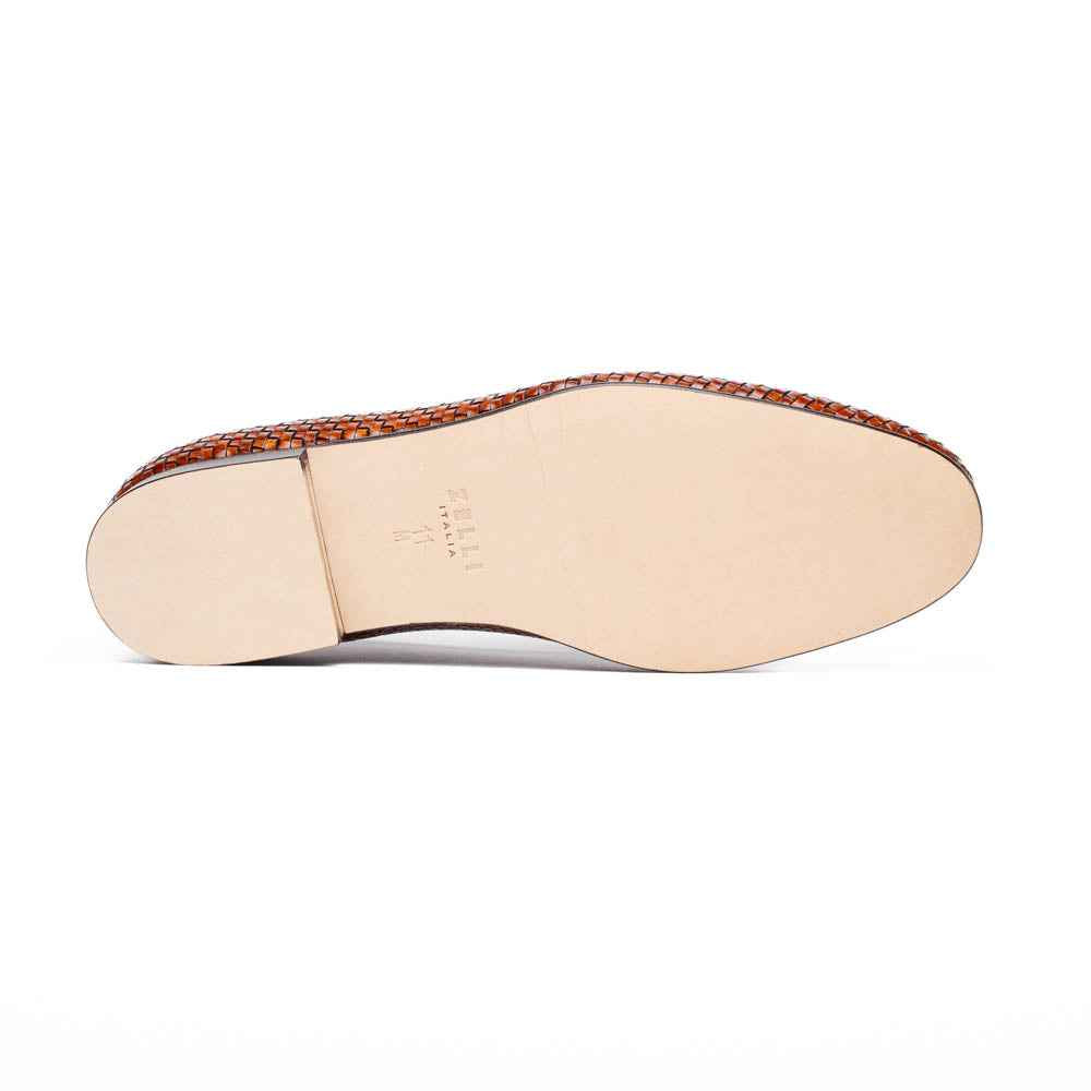 11-620-CGN PALIO Genuine Crocodile and Calfskin Basketweave Slip On, Cognac