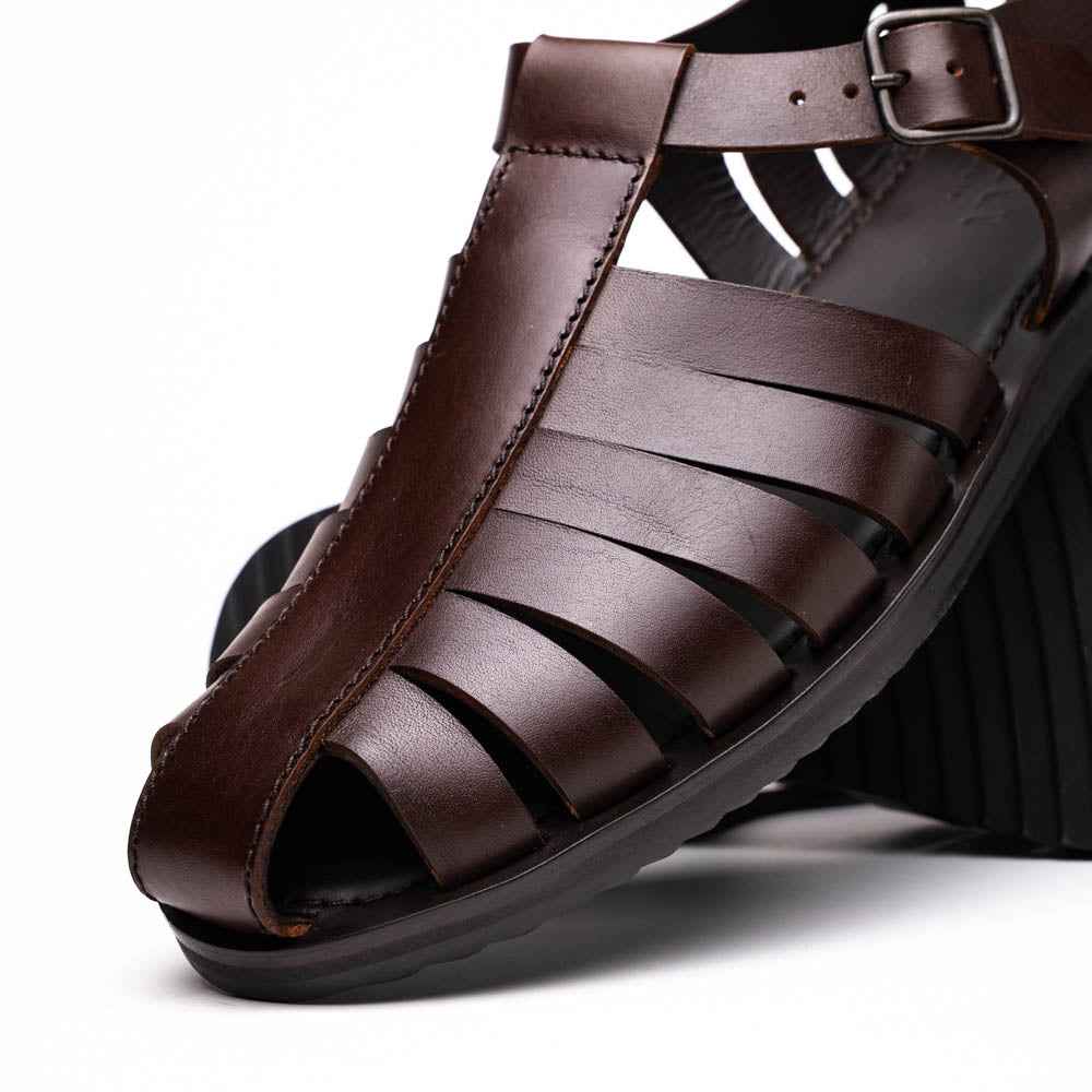 05-110-BRN PESCA Calfskin Strap-On Sandal, Brown