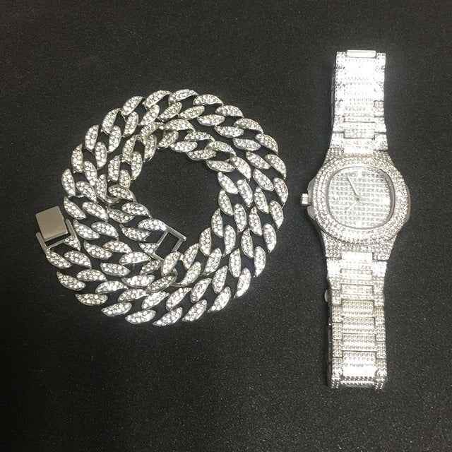 Ice Knight. Iced Out Watch Set (Silver/Gold)