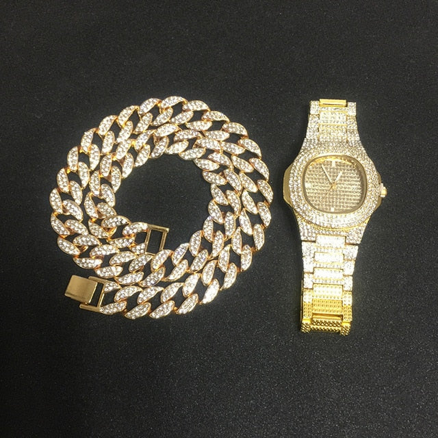 Ice Knight. Iced Out Watch Set (Silver/Gold)
