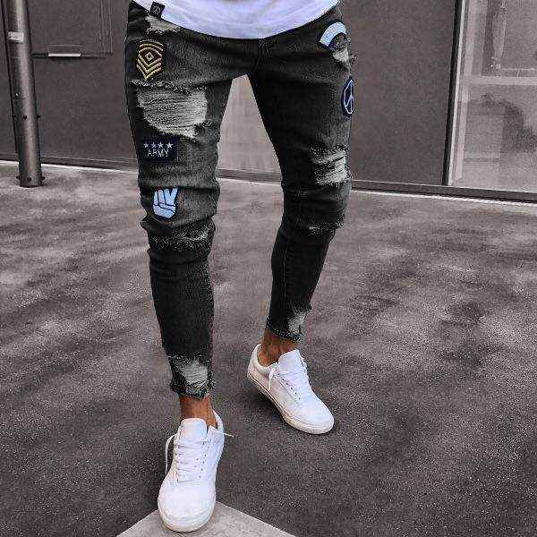 Peace Sign Ripped Skinny Jeans - 3 Colours