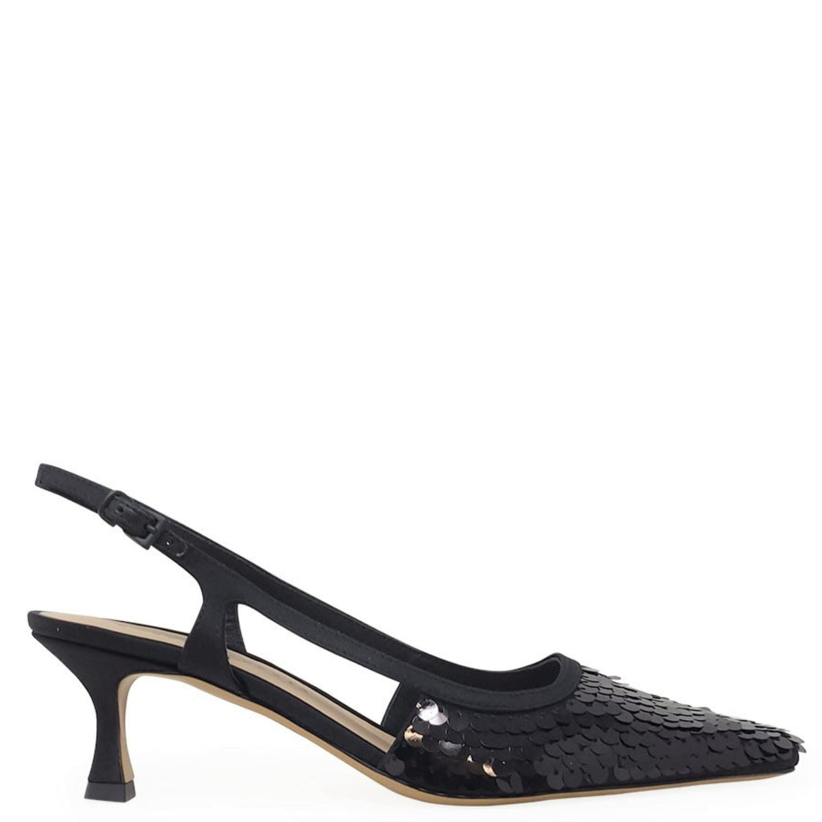 Roberto Festa Black Sequence Snip Toe Slingback Heel - JUSTLUXURY
