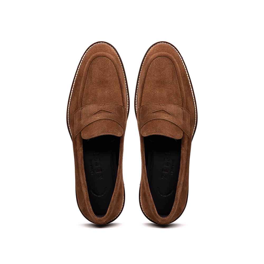 16-657-TOB ROMA Italian Suede Penny Loafers Tobacco
