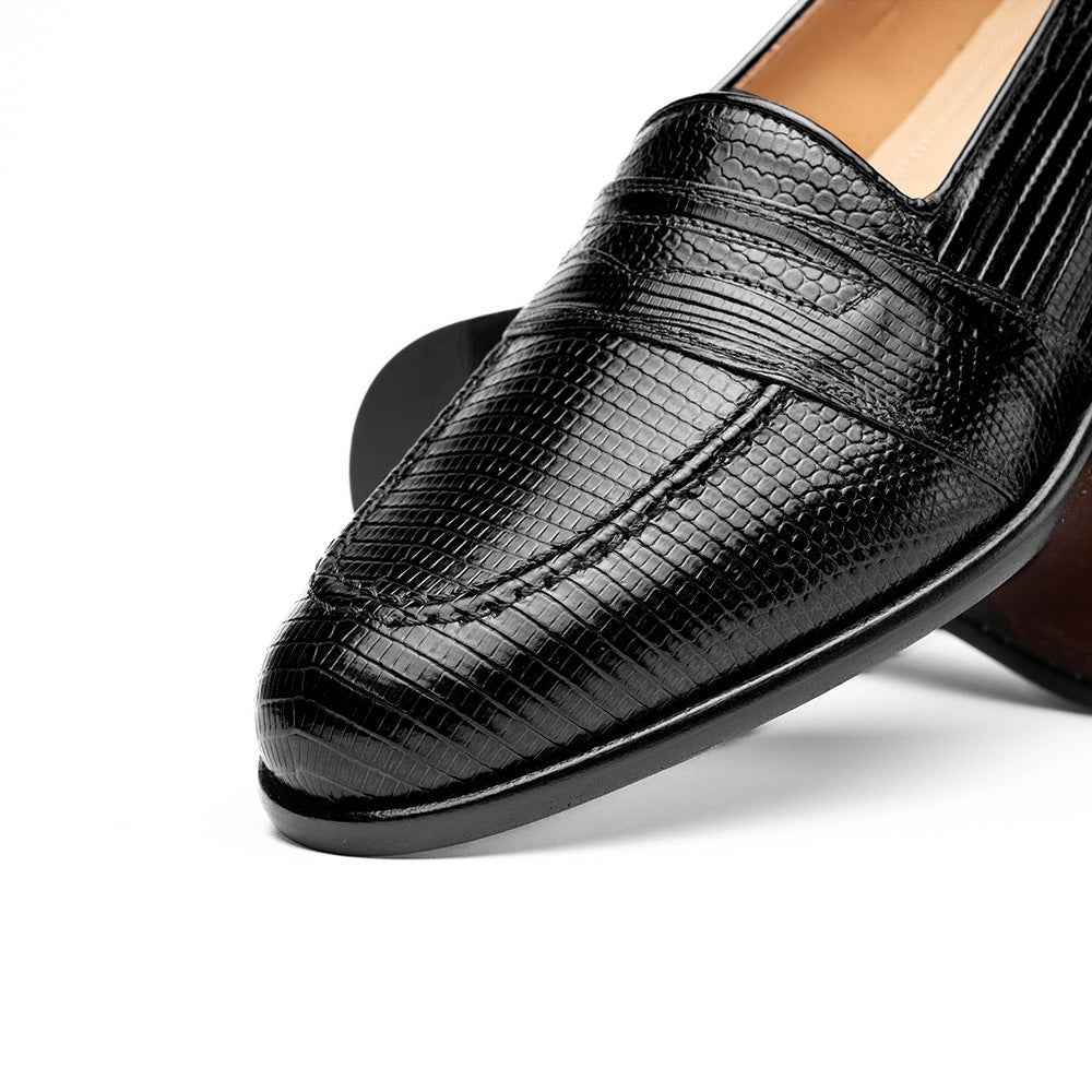 14-202-BLK ROSSI Teju Lizard Penny Loafer, Black