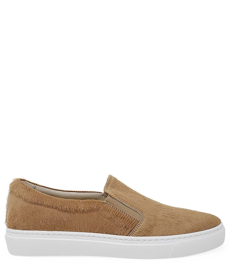 Sand Short Hair Calf Slip On Sneaker - JUSTLUXURY