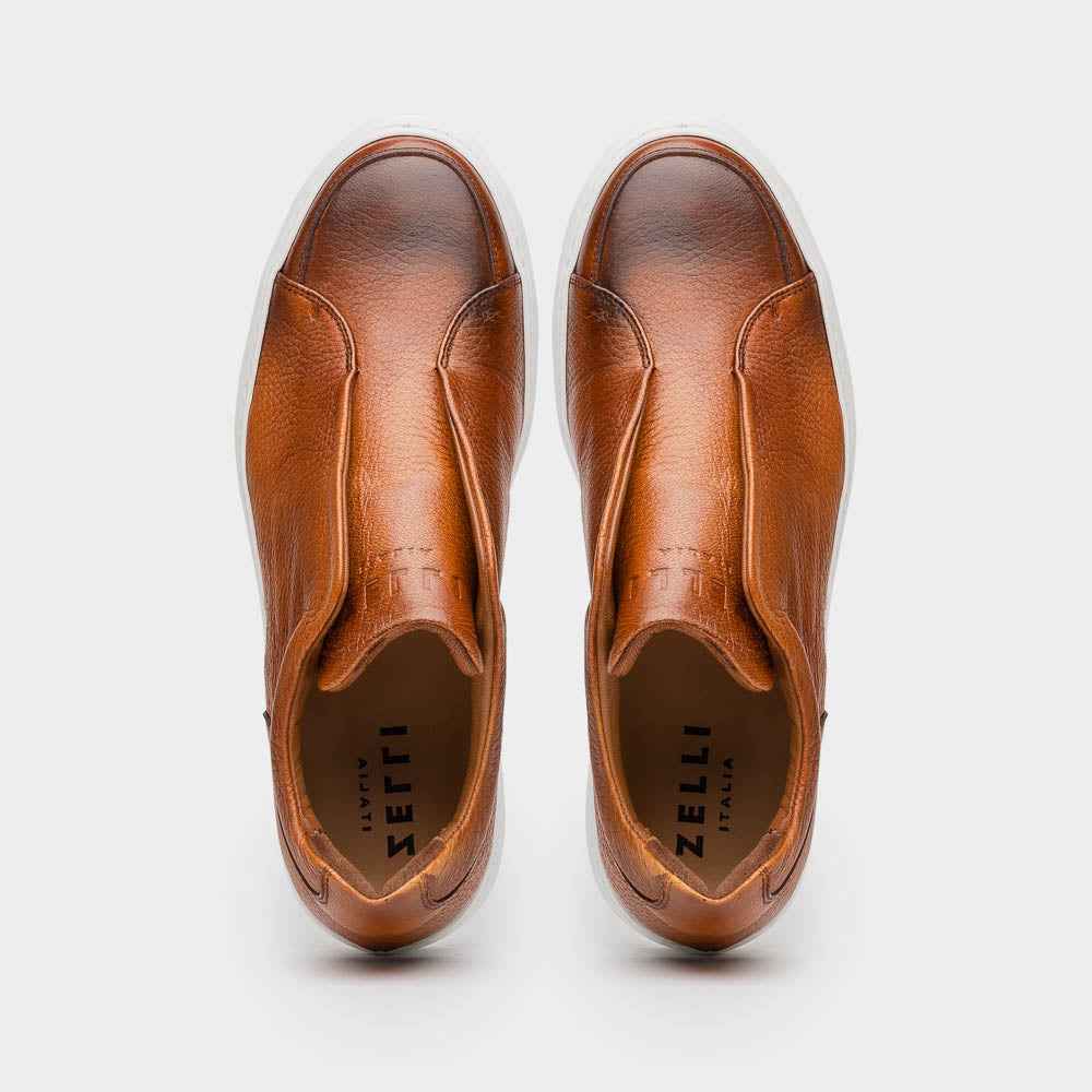 65-225-CGN SPETTACOLARE Italian Pebble Grain Calfskin Sneakers Cognac