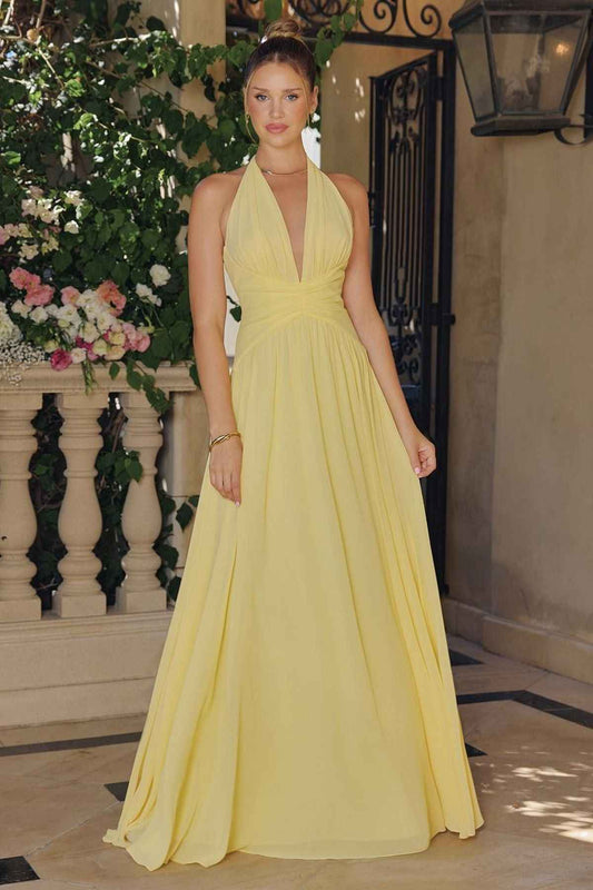 Amoris T715 Halter Neck Chiffon A-Line Gown