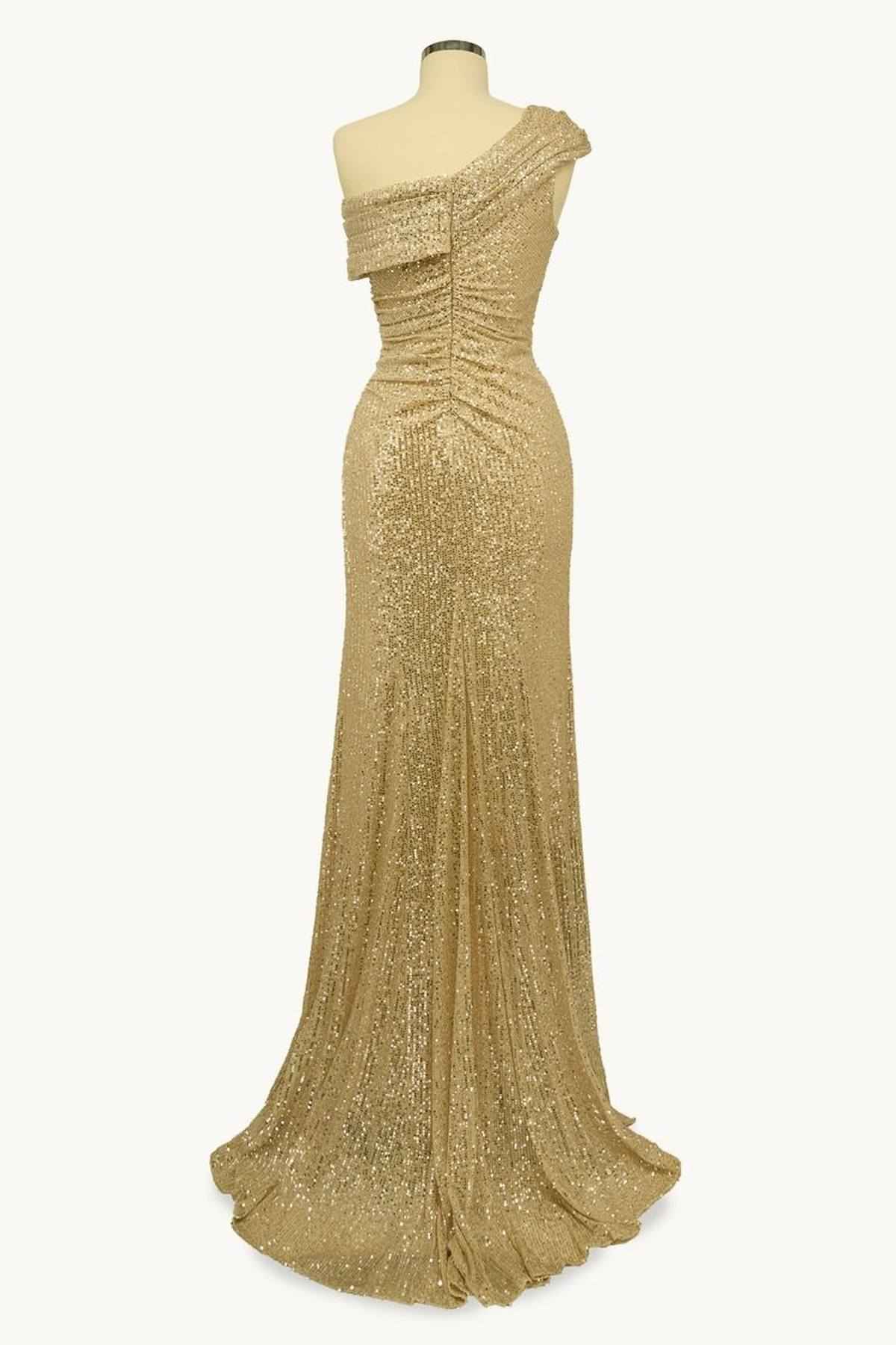 Ladivine Amoris T806 One Shoulder Evening Sequin Dress Leg Slit