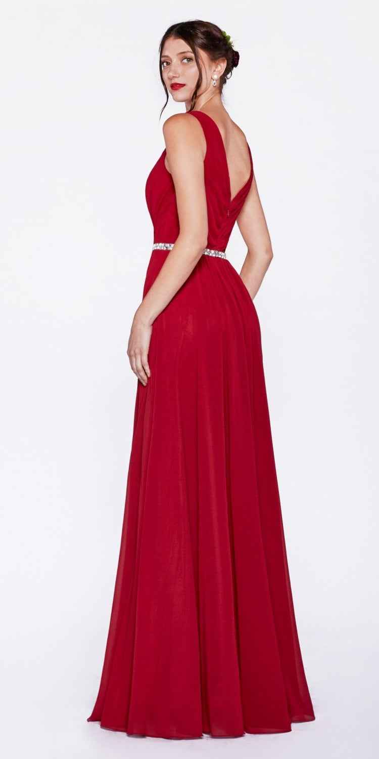 Cinderella Divine W0014 Long Gown Sleeveless Pleated Rhinestone Waist
