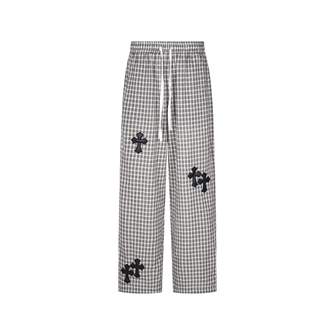 Plaid Cross-Patch Relaxed Pants