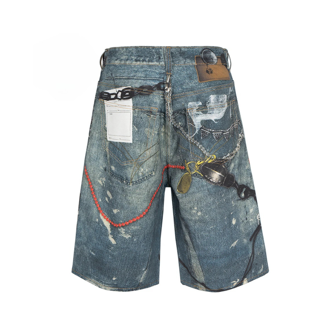 Distressed Graphic Print Shorts