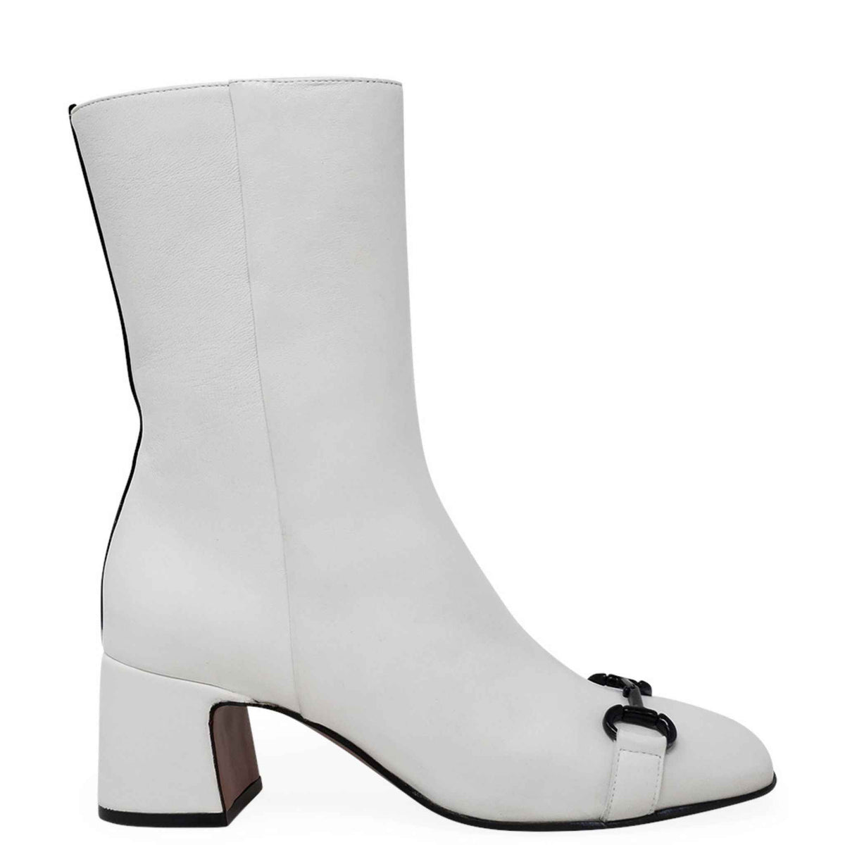 White Leather Back Stripe Boot
