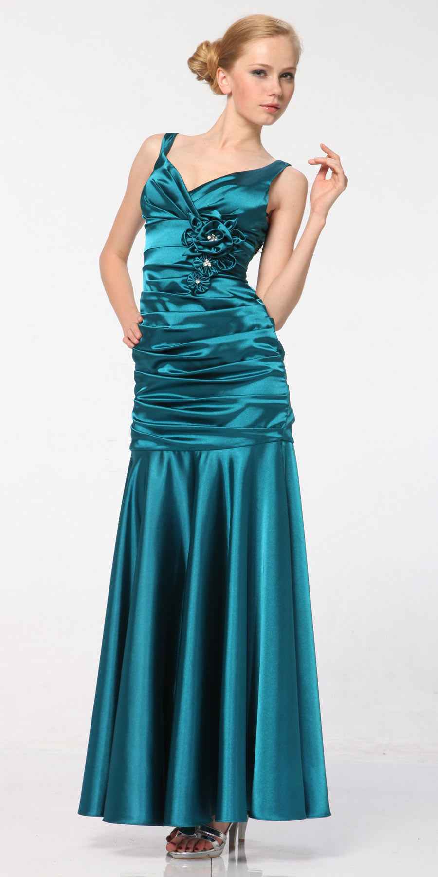 CLEARANCE - Cinderella Divine 5098 Teal Mermaid Dress Pleated Bodice Gown (Size 2XL)