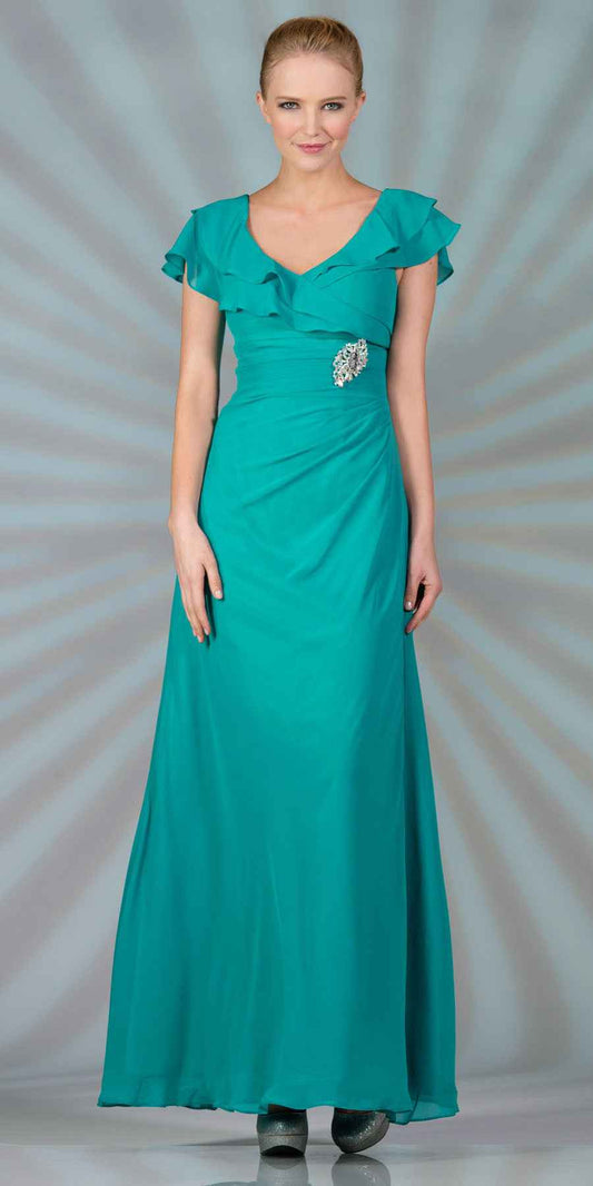 CLEARANCE - Cinderella Divine 1298 Long Dress Chiffon Short Sleeves