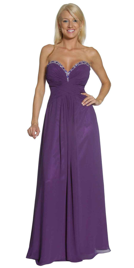CLEARANCE - Juliet 1118 Long Dress Strapless Beading Sweetheart Chiffon Gown (Size L)