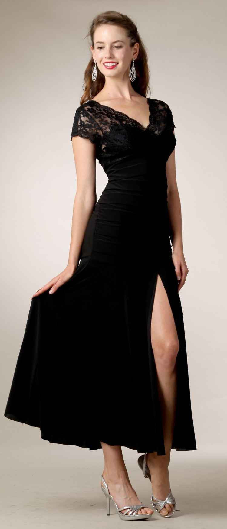 CLEARANCE - Celavie 2320L Dinner Party Tea Length Dress ITY Stretch Lace (Size 2XL)