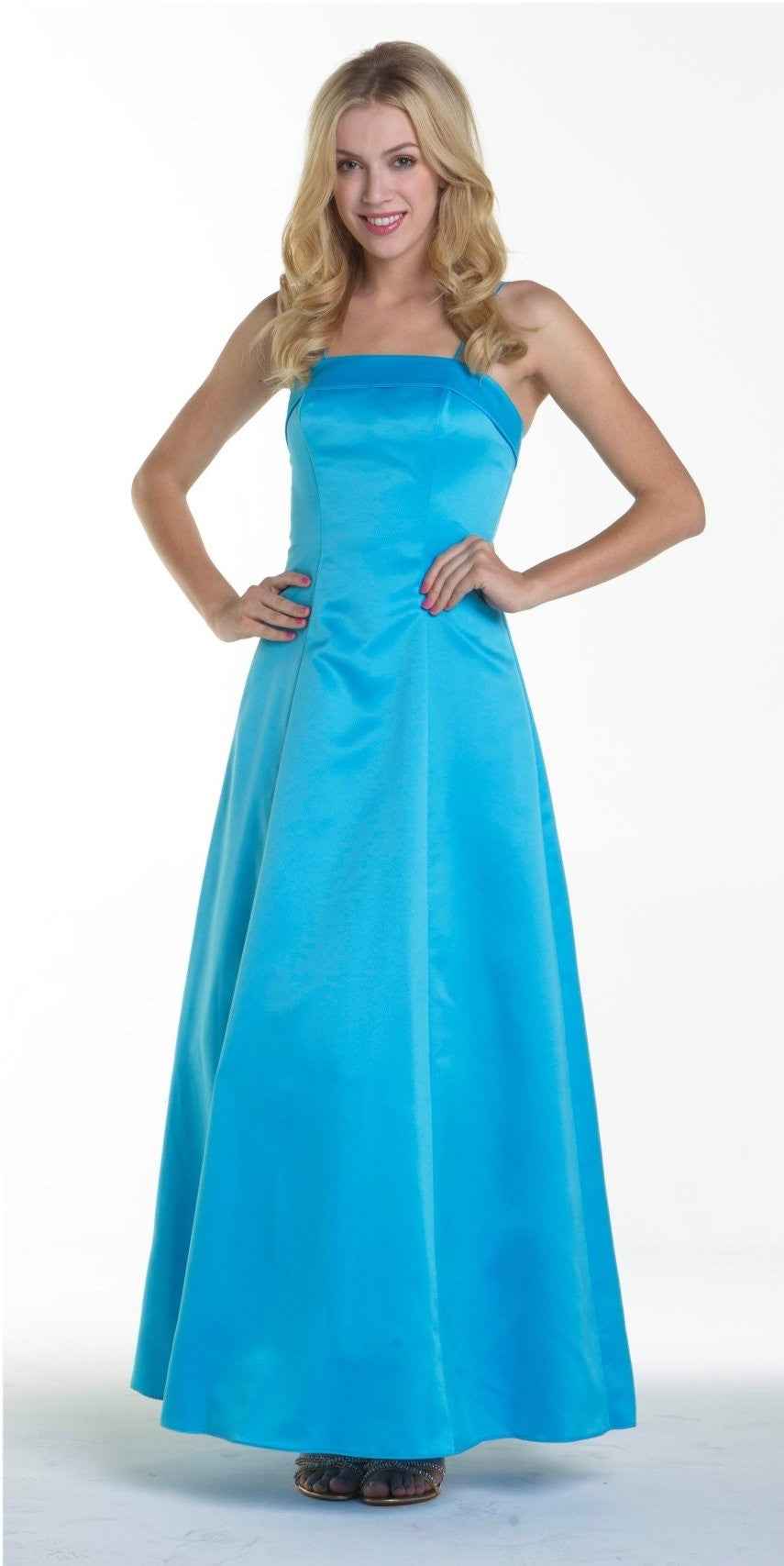 CLEARANCE - Bridesmaid Dress Poly Satin Spaghetti Strap A Line Gown (Size Small)