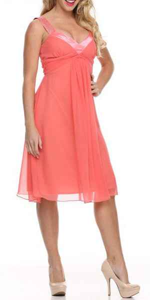 CLEARANCE - Juliet 732 Chiffon Dress Knee Length Rhinestones Straps Gown (Size L)