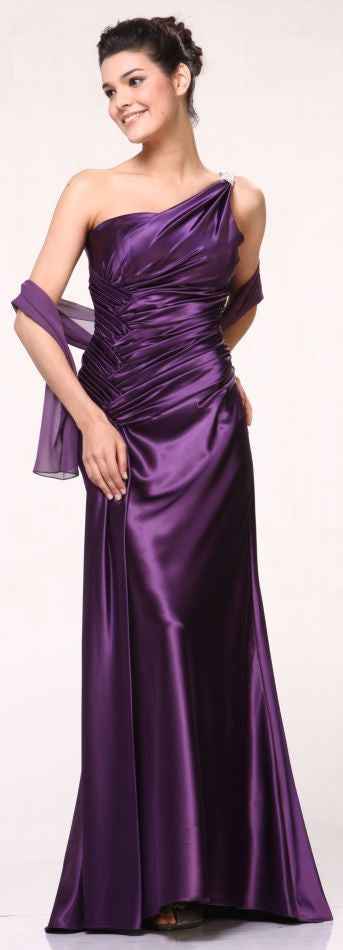 CLEARANCE - Cinderella Divine 7702 Rhinestone Straps One Shoulder Long Satin Gown (Size 2XL)