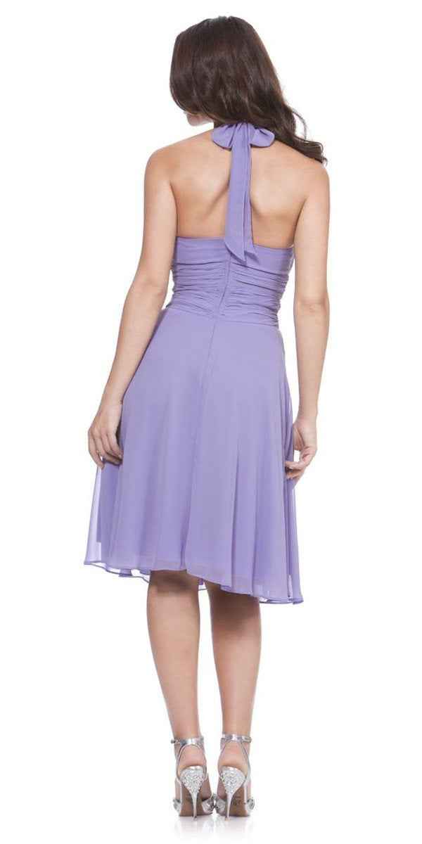 CLEARANCE - Halter Strap Yellow Chiffon Knee Length Dress With Bow (Size Small)
