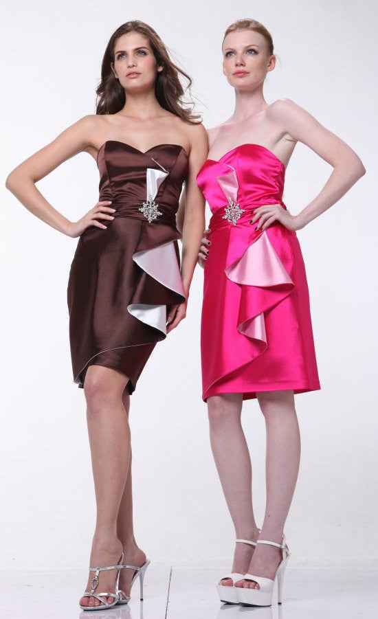 CLEARANCE - Cinderella Divine 5088 Short Strapless Sweetheart Ruffle Dress (Size S)