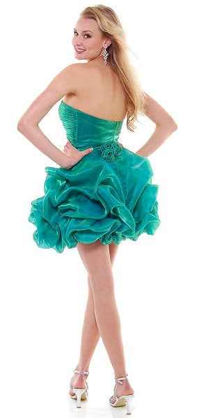 CLEARANCE - Metallic Organza Short Bubble Strapless Ruched Dress (Size XS)