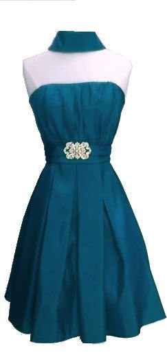 CLEARANCE - Cinderella Divine 5039 Knee Length Teal A-Line Dress (Size M)