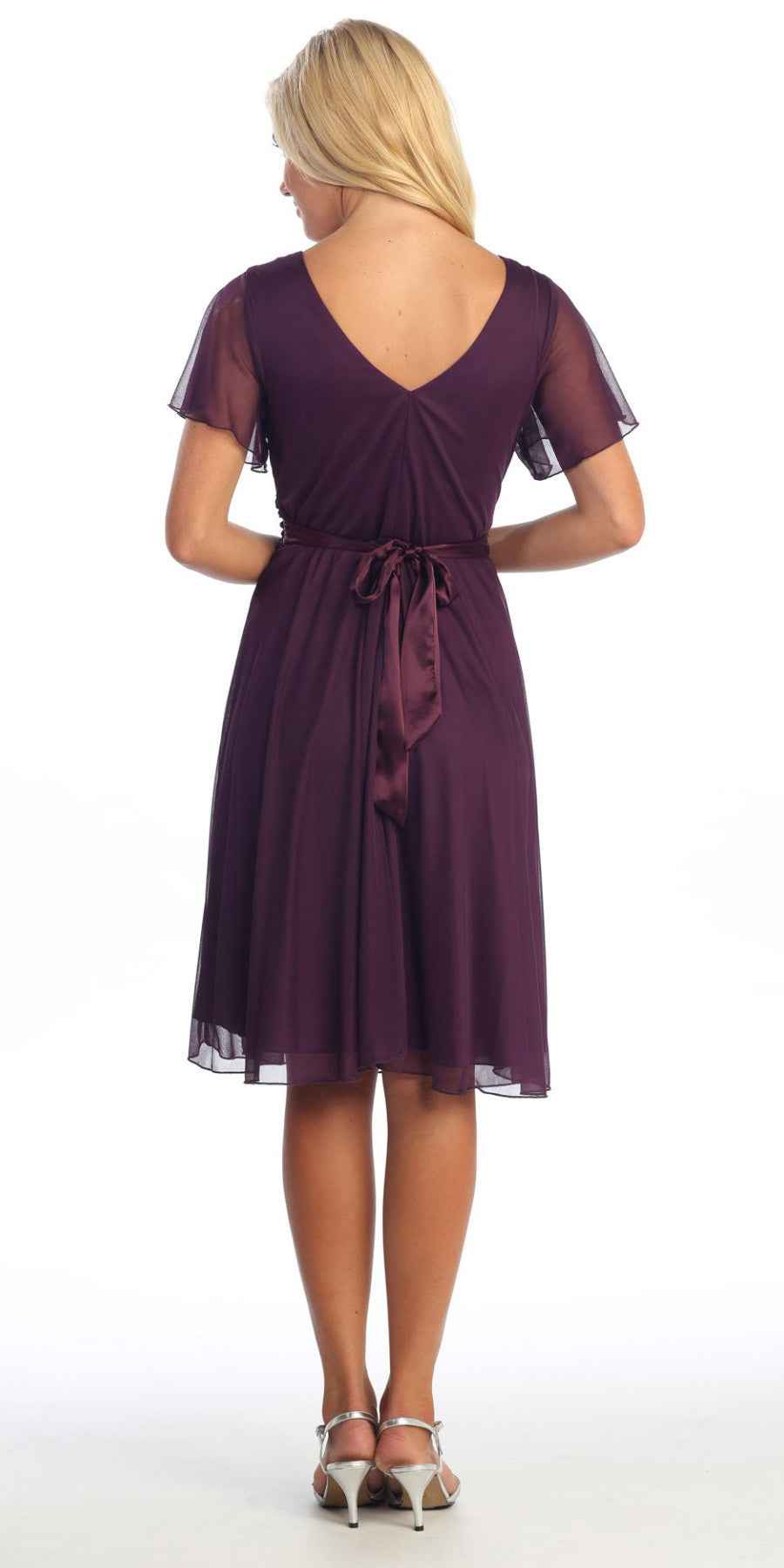CLEARANCE - Celavie 2298S Short Sleeve Purple Knee Length Dress (Size M)