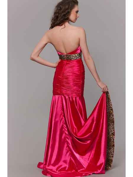 CLEARANCE - Cinderella Divine 7558 Strapless Fuchsia Leopard Print Dress (Size 10)